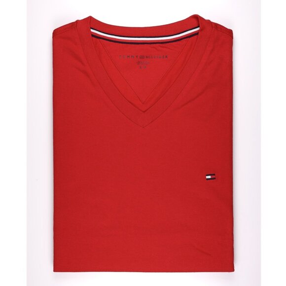 NWT TOMMY HILFIGER Men SS V Neck Classic Fit T-Shirt Tee Cotton Red MSRP $36.50 - Picture 1 of 1